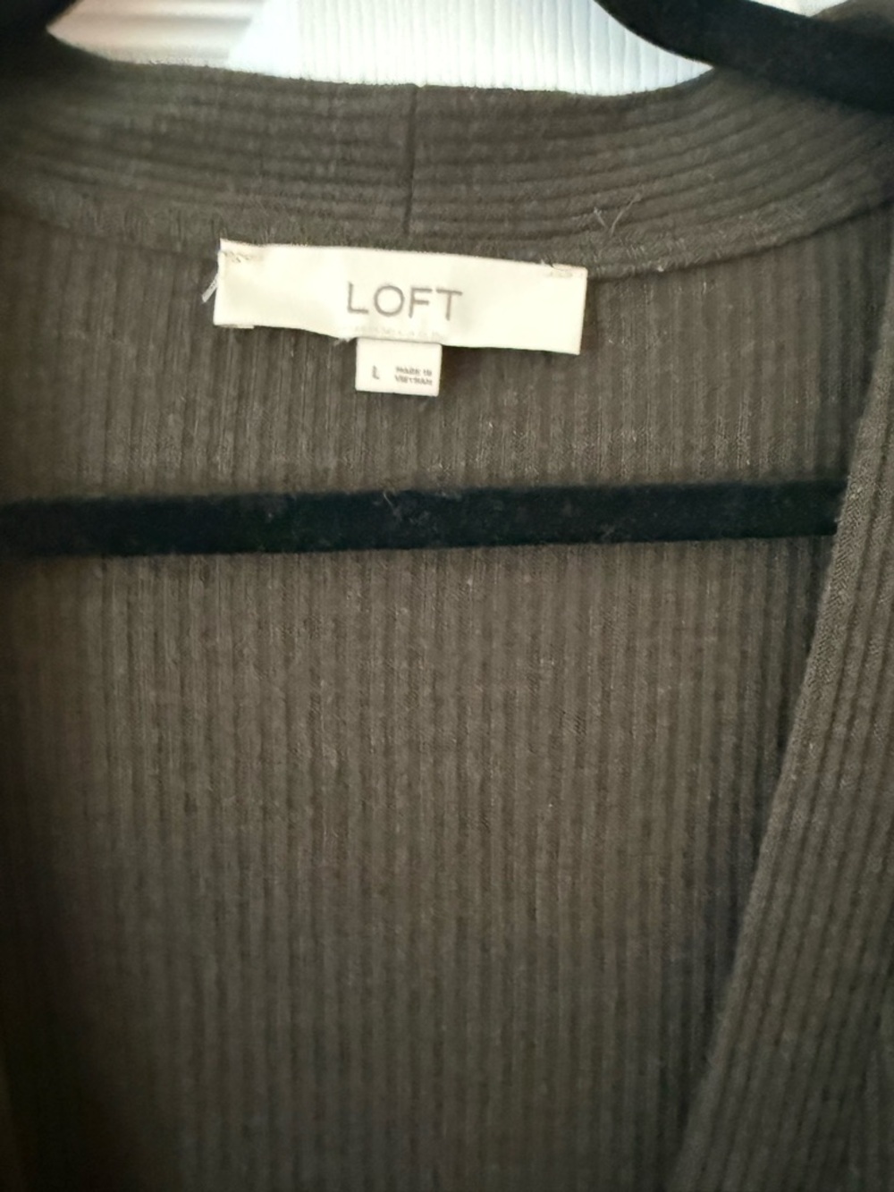 LOFT Olive Green Ribbed Button-Front Cardigan - Picture 3 of 3